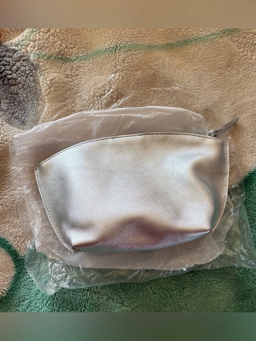 Madewell Leather Bag Essential zip pouch Silver NWT